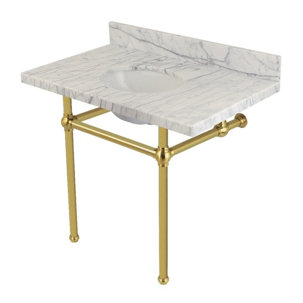 Fauceture 36X22 Carrara Marble Vanity Top W/Brass Feet Combo, CarraraMarble/Brass KVPB3630MB7